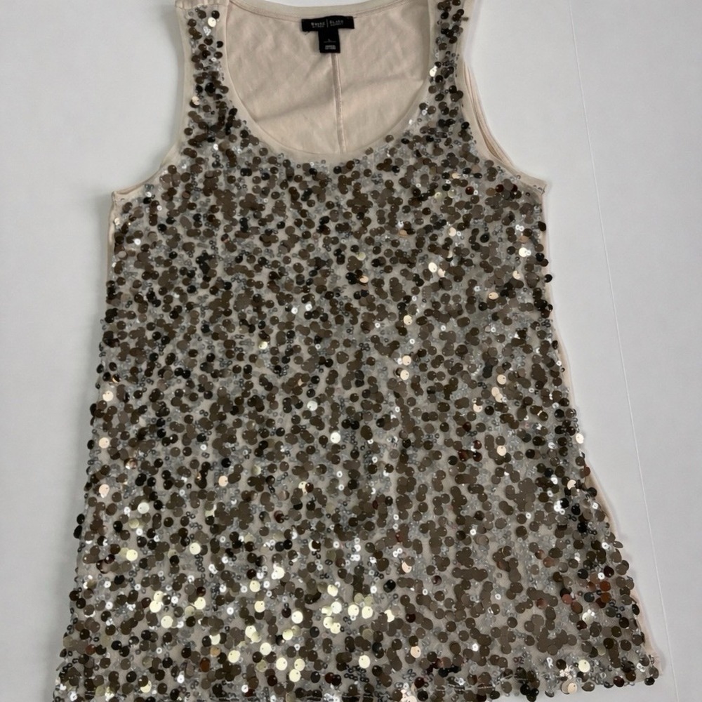 White House Black Market Sequin Front Tank Top Champagne Gold Silver Mens L